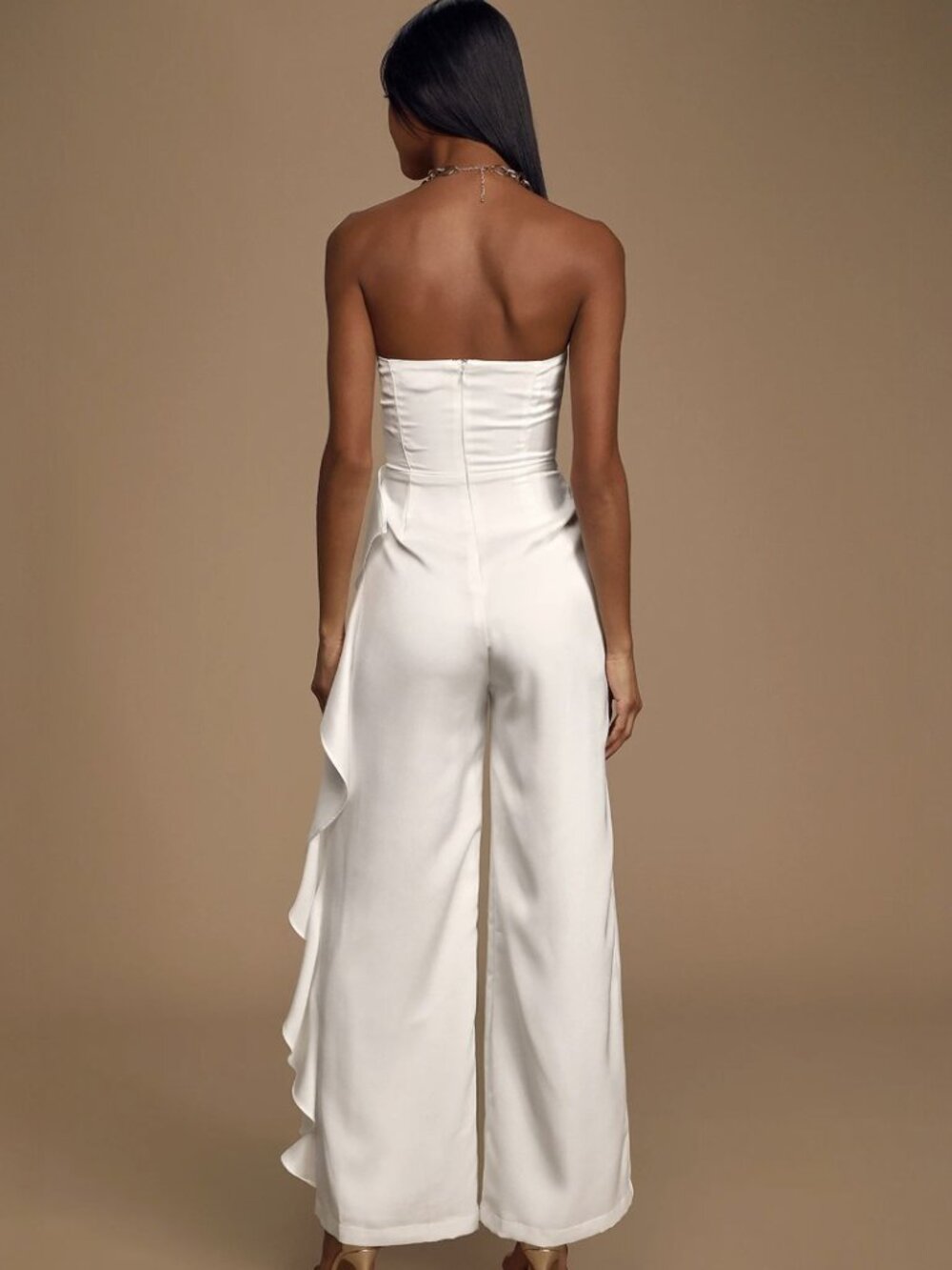 Lulus Cascading Love White Strapless Ruffled Wide-Leg Jumpsuit NWT - Picture 3 of 9